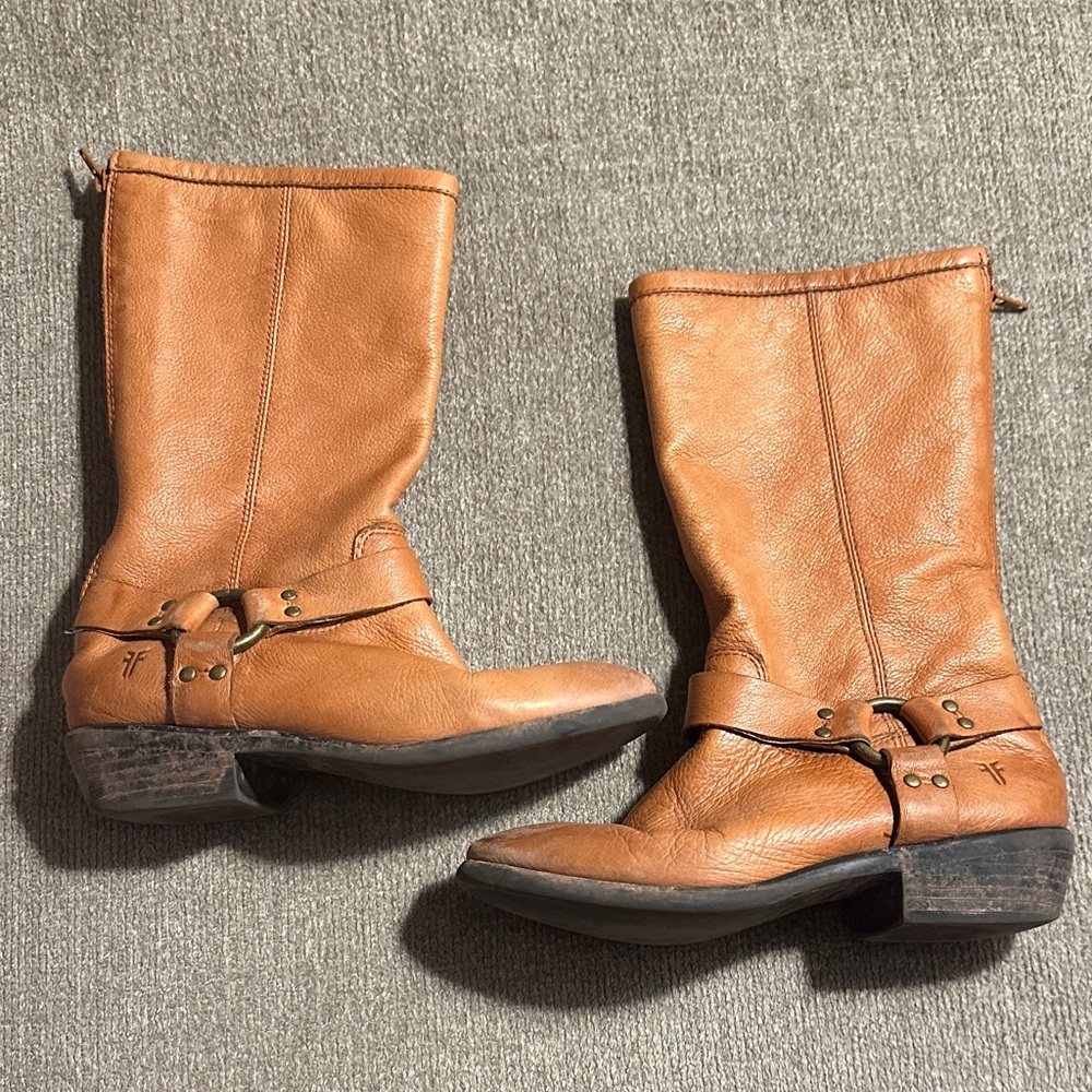 Frye Tan Leather Heeled Boots